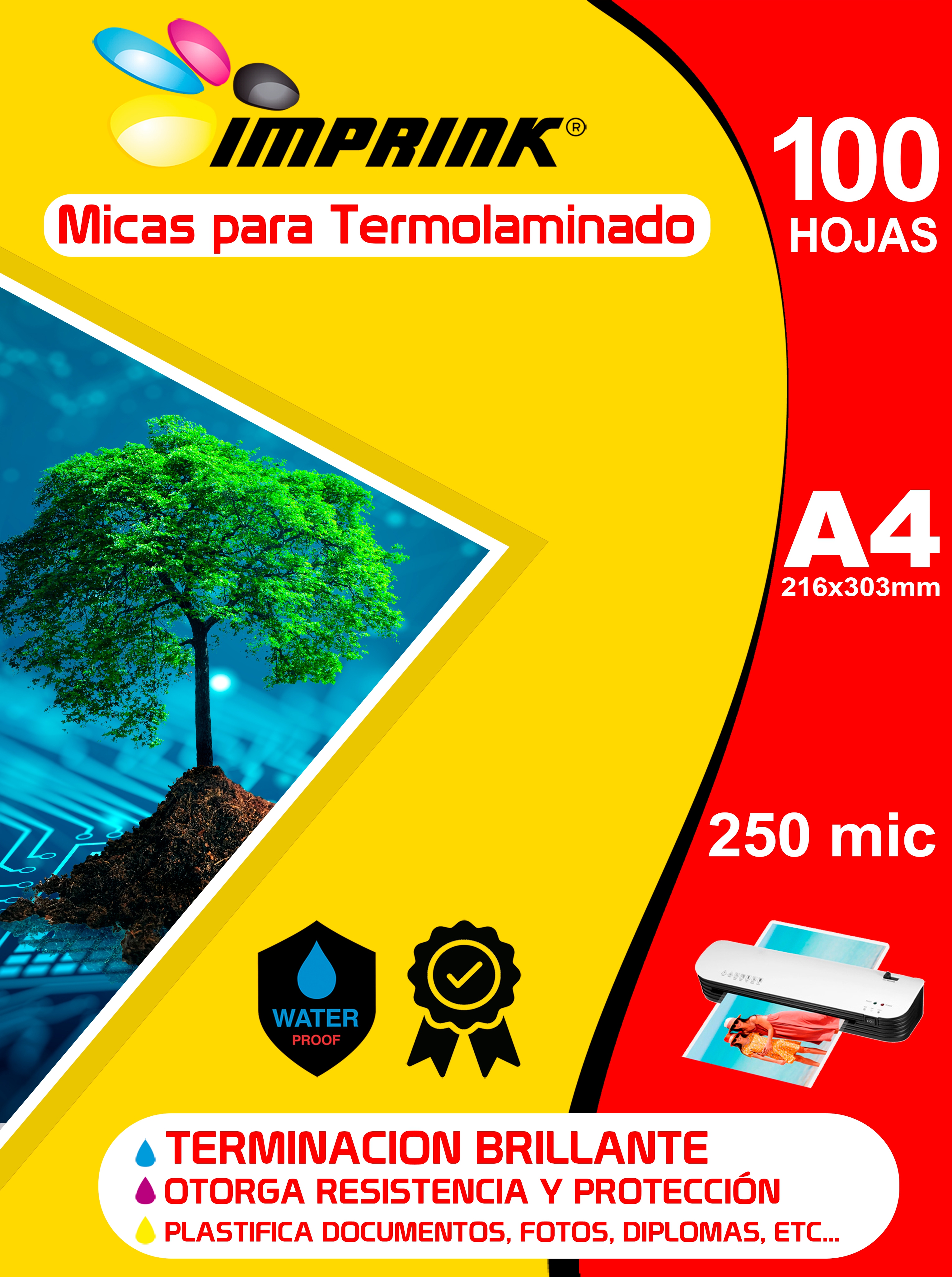 CAJA 4 RESMAS!! 100 Micas Para Termolaminadora Plastificadora tamaño A4 250 MICRONES para Laminado