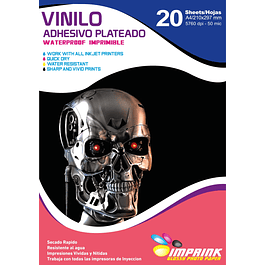 CAJA 20 RESMAS!! Vinilo Adhesivo Plateado Metalico Imprimible A4/20hojas