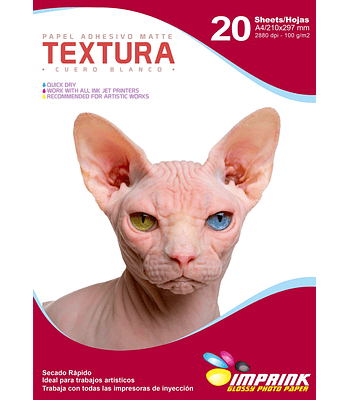 CAJA 20 RESMAS!! Papel Adhesivo Matte TEXTURA : Cuero Blanco A4/100g/20 Hojas