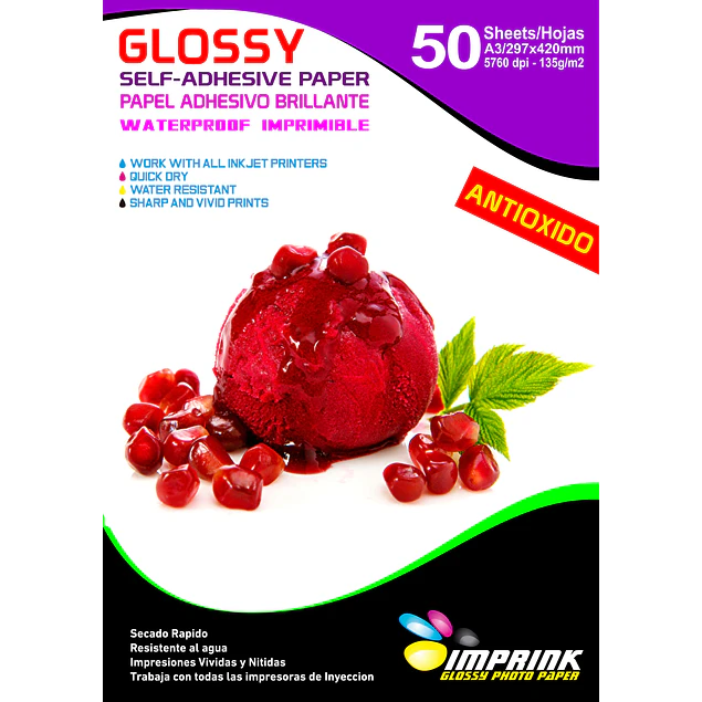 CAJA 10 RESMAS!! Papel Adhesivo Glossy A3/135g 50 Hojas