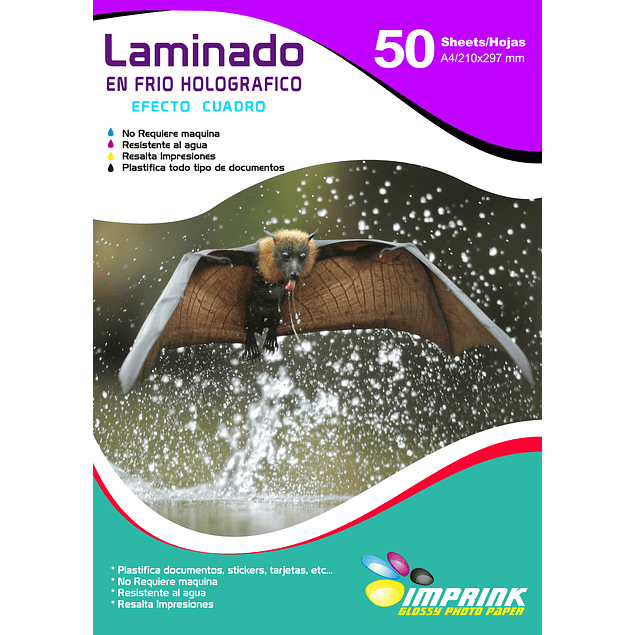 CAJA 20 RESMAS!! Laminado en Frio Transparente Holografico Efecto Cuadro A4/50 Hojas