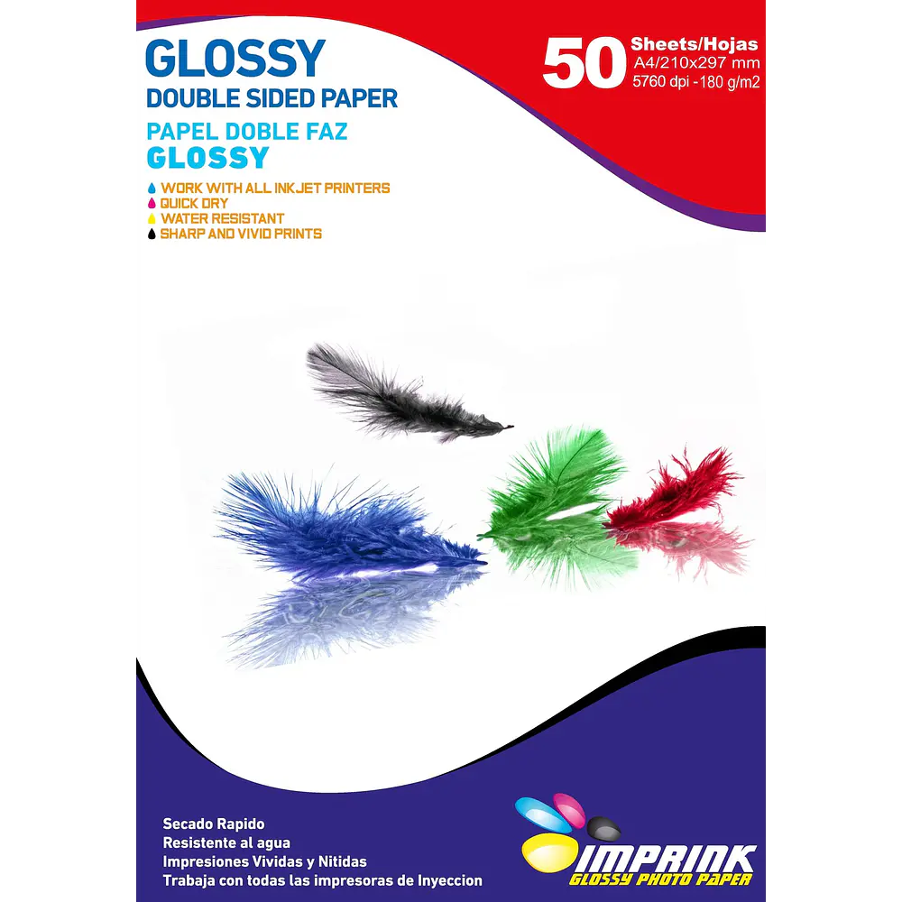 CAJA 20 RESMAS Papel Doble Faz Glossy Brillante A4 De 180gr/50 Hojas