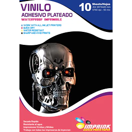 CAJA 20 RESMAS!! Vinilo Adhesivo Plateado Imprimible A3/10hojas