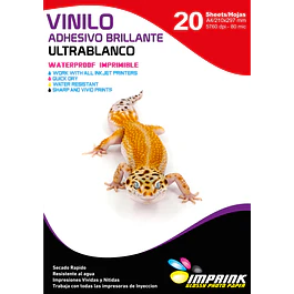 CAJA 20 RESMAS!! Vinilo Adhesivo ULTRABlanco Glossy Imprimible A4/20 Hojas Imprink