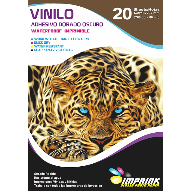 CAJA 20 RESMAS!! Vinilo Adhesivo Dorado Oscuro Imprimible A4/20hojas