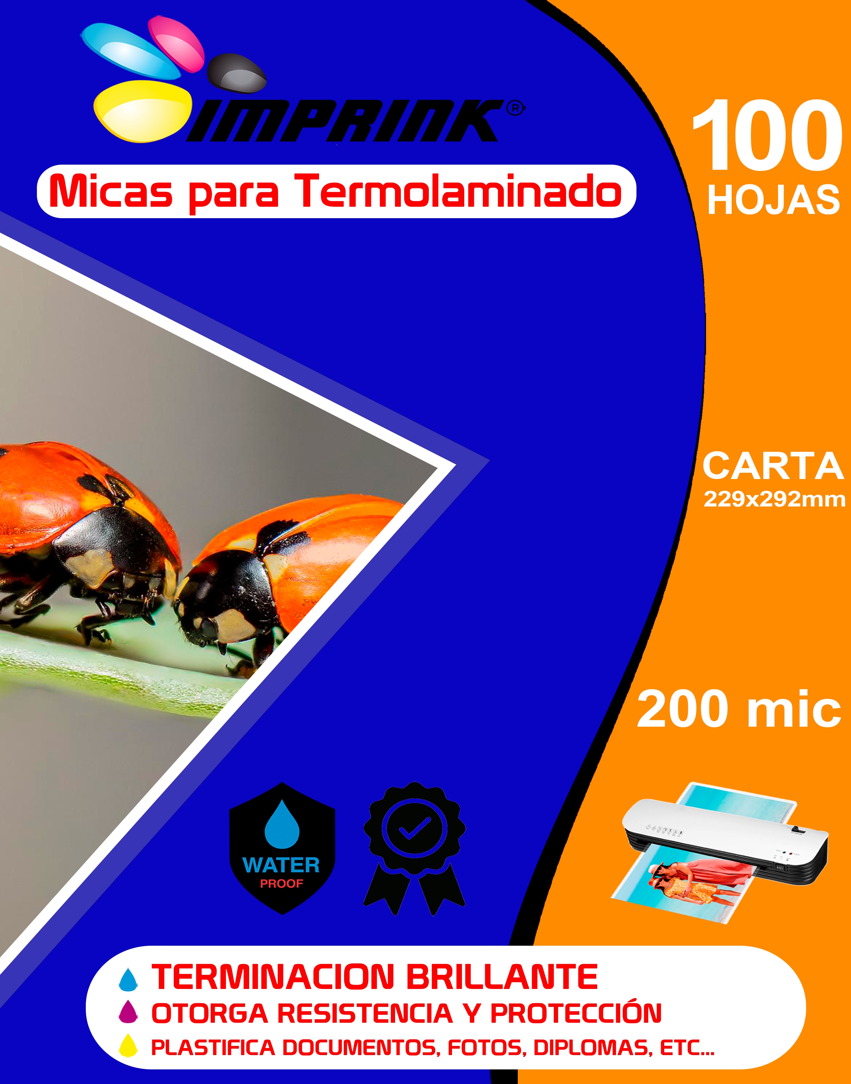 CAJA 6 UNIDADES!! 100 Micas Para Termolaminadora Plastificadora tamaño Carta 200 MICRONES