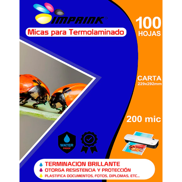 CAJA 6 UNIDADES!! 100 Micas Para Termolaminadora Plastificadora tamaño Carta 200 MICRONES 