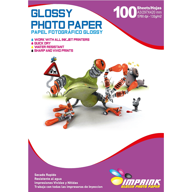 Papel Fotografico Glossy Brillante A3 De 135gr/100 Hojas