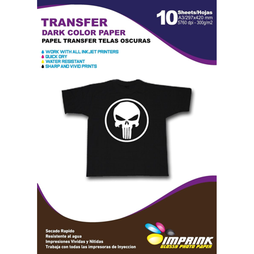 Papel Transfer Oscuro A3 Americano - Paq 20 - Para camisetas Oscuras