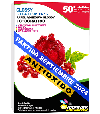 NUEVA PARTIDA!!! Papel Adhesivo Fotografico Brillante Antioxido A4/ 135 g /50 Hojas