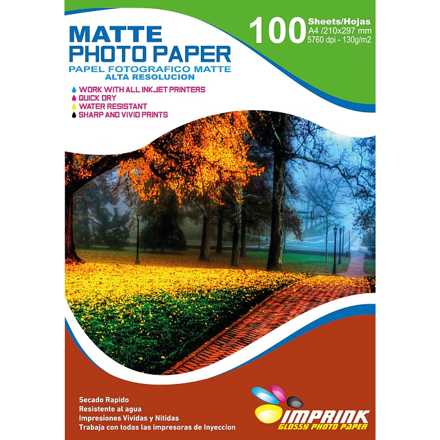 Papel Fotográfico Matte Alta resolución A4 De 130gr/100 Hojas
