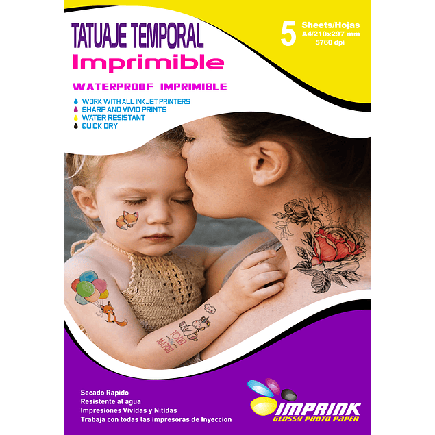 SEGUNDA SELECCIÓN Tatuaje Temporal Imprimible Transparente A4/5 Hojas