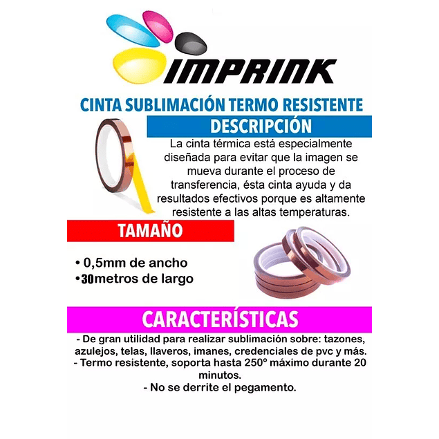 4 Cintas Termicas para Sublimacion 5mm X 30 metros