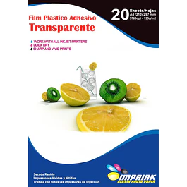 Vinilo Plástico Adhesivo Transparente Cristalino A4 / 135g / 20 hojas. Secado Lento