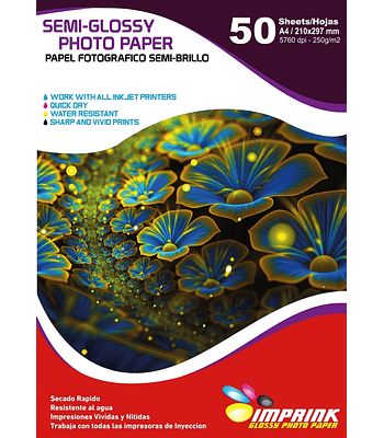 Papel Foto Semi-glossy A4 De 250gr/50 Hojas Semi Brillo