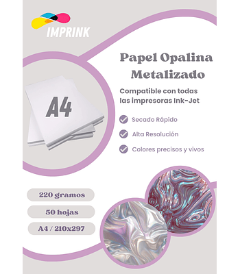 Papel Opalina Lisa Metalizada Una Cara A4 220 Gramos Imprink Metalizada
