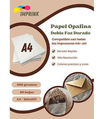 Opalina Lisa Dorada A4 20 Hojas 260gr Imprink