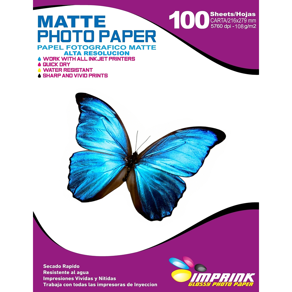 SEGUNDA SELECCIÓN! Papel Alta Resolución Matte Carta / 108g / 100 Hojas