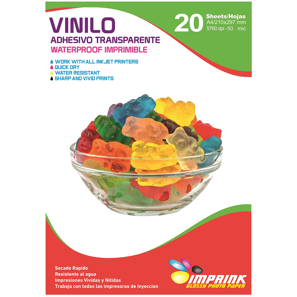 SEGUNDA SELECCIÓN! Vinilo Adhesivo Transparente (no cristalino)  Waterproof A4