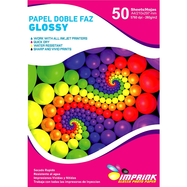 Papel Fotografico Doble Faz Glossy Brillante A4 260g/50hojas