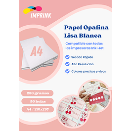 SEGUNDA SELECCIÓN! Resma Opalina Lisa Blanca A4 250 Gramos Imprink