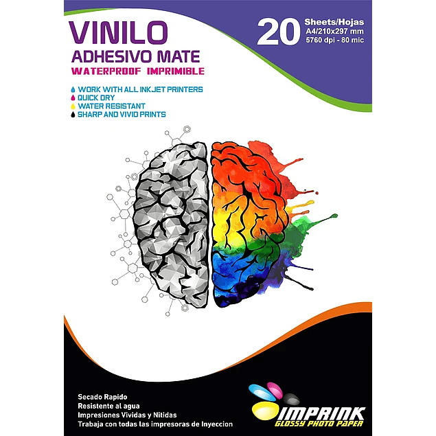SEGUNDA SELECCIÓN! Vinilo Adhesivo Blanco Mate Imprimible A4 Imprink Matte