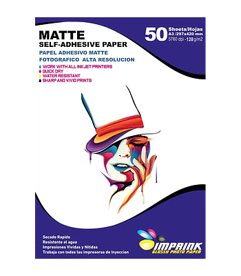 SEGUNDA SELECCIÓN! Papel Adhesivo Matte A3/128g 50 Hojas (26, 54 y 53)