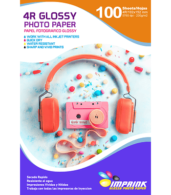 ÚLTIMAS UNIDADES!! Papel Fotografico Glossy 10x15 4R (102x152 mm) similar A6 230g / 100 Hojas