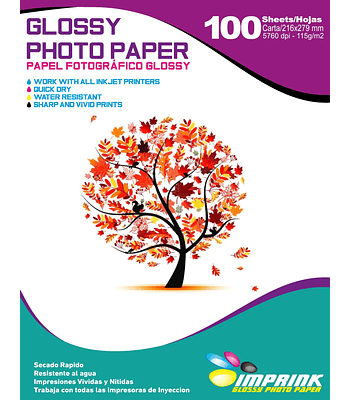 Papel fotográfico Glossy Carta 115gr / 100 hojas