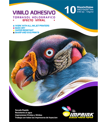 Vinilo Tornasol Adhesivo Holografico Efecto Vitral  A4/10 hojas 