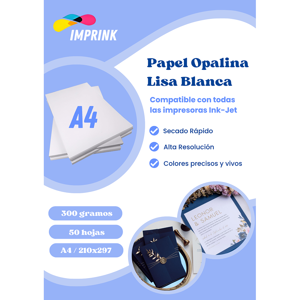 SEGUNDA SELECCIÓN! Resma Opalina Lisa Blanca A4 50 Hojas 300 Gramos Imprink (59)