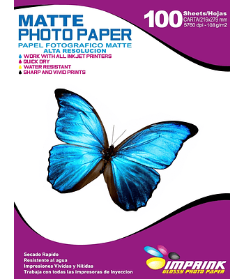 SEGUNDA SELECCIÓN! Papel Alta Resolución Matte Carta / 108g / 100 Hojas