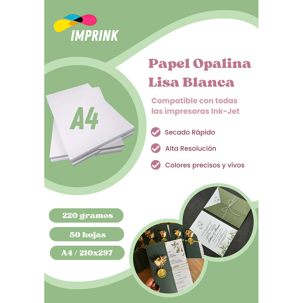SEGUNDA SELECCIÓN! Resma Opalina Lisa Blanca A4 50 Hojas 220 Gramos Imprink (56)