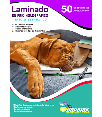 SEGUNDA SELECCIÓN! Laminado en Frio Transparente Holografico Efecto Estrellado A4/50 Hojas (59 a 61)