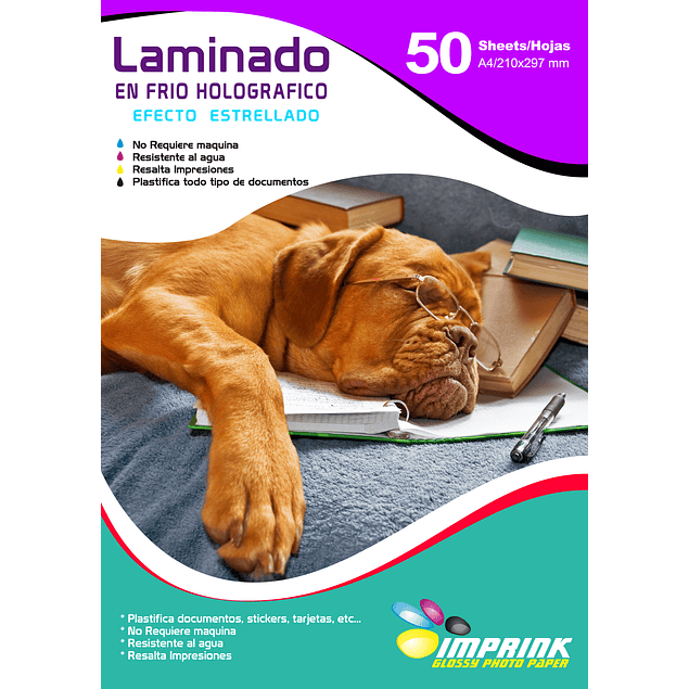 SEGUNDA SELECCIÓN! Laminado en Frio Transparente Holografico Efecto Estrellado A4/50 Hojas (59 a 61)
