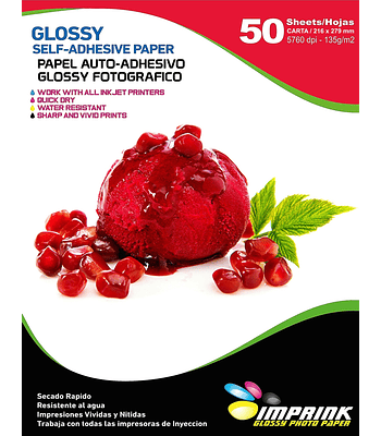 SEGUNDA SELECCIÓN! Papel Adhesivo Fotográfico Brillante Antióxido CARTA/135g/50 Hojas (71 al 76)