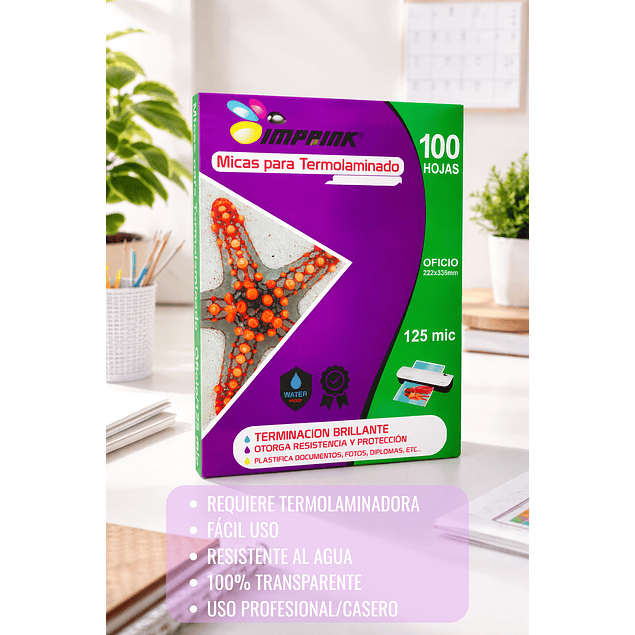CAJA 10 RESMAS!! 100 Micas Para Termolaminadora Plastificadora Oficio 125mic para Laminado