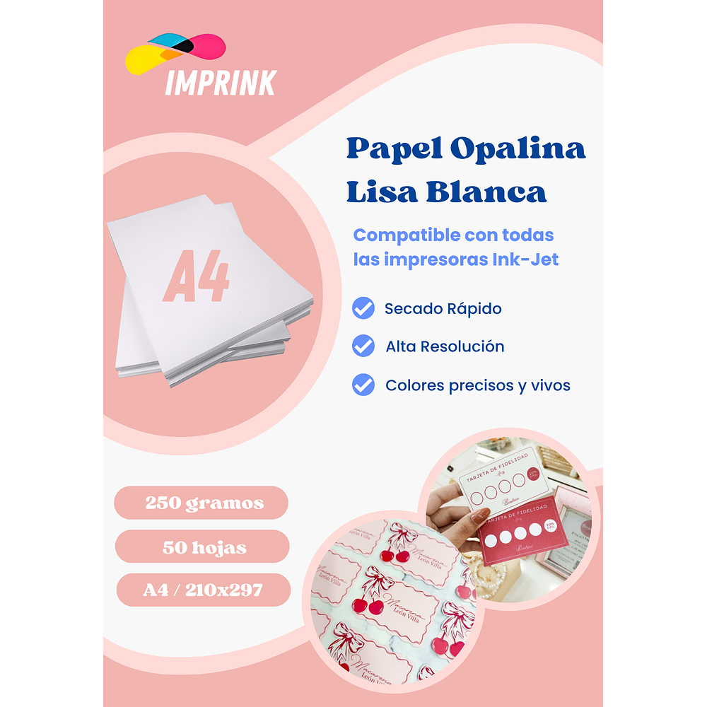 SEGUNDA SELECCIÓN! Resma Opalina Lisa Blanca A4 50 Hojas 250g (61)
