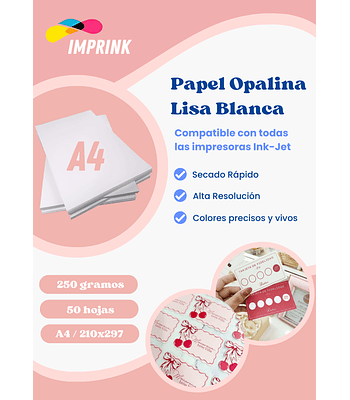 SEGUNDA SELECCIÓN! Resma Opalina Lisa Blanca A4 50 Hojas 250g (61)