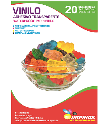 SEGUNDA SELECCIÓN! Vinilo Adhesivo Transparente (no cristalino)  Waterproof A4  / 20 hojas. (27)