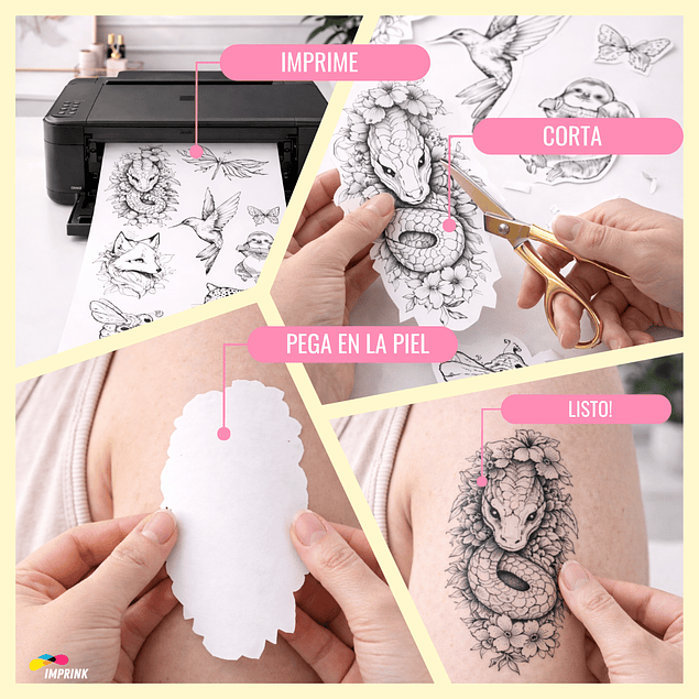 CAJA 20 RESMAS!! Tatuaje Temporal Imprimible Transparente A4/5 Hojas