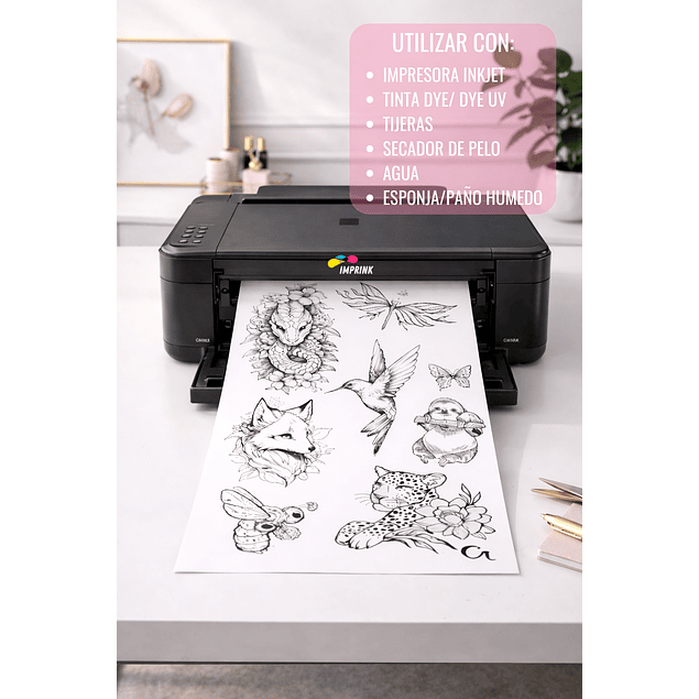 CAJA 20 RESMAS!! Tatuaje Temporal Imprimible Transparente A4/5 Hojas