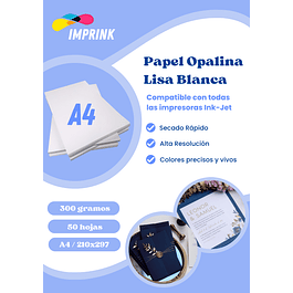 ÚLTIMAS UNIDADES!! Resma Opalina Lisa Blanca A4 50 Hojas 300 Gramos Imprink