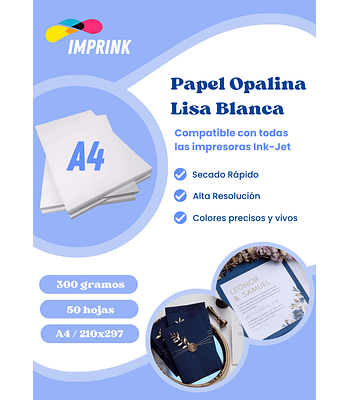 ÚLTIMAS UNIDADES!! Resma Opalina Lisa Blanca A4 50 Hojas 300 Gramos Imprink