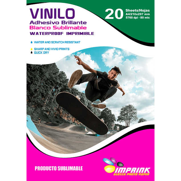 Vinilo SUBLIMABLE Adhesivo Blanco A4/20 Hojas