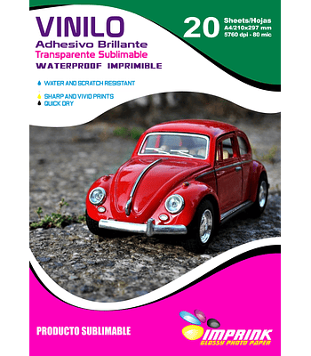 Vinilo SUBLIMABLE Adhesivo Transparente A4/20 Hojas
