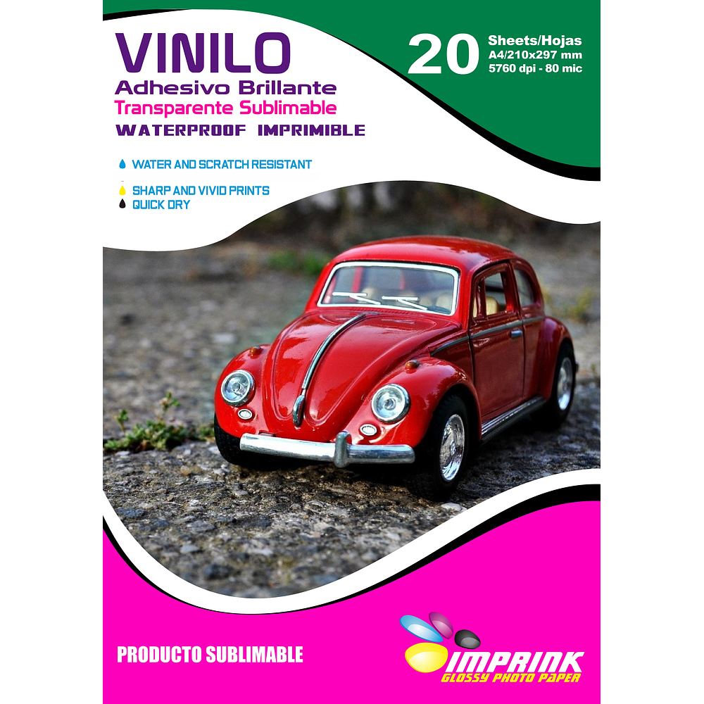 CAJA 20 RESMAS!! Vinilo SUBLIMABLE Adhesivo Transparente A4/20 Hojas