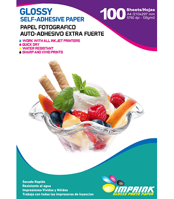 CAJA 10 RESMAS!! Papel Adhesivo Extra Fuerte Fotográfico Brillante  A4/135g/100 Hojas