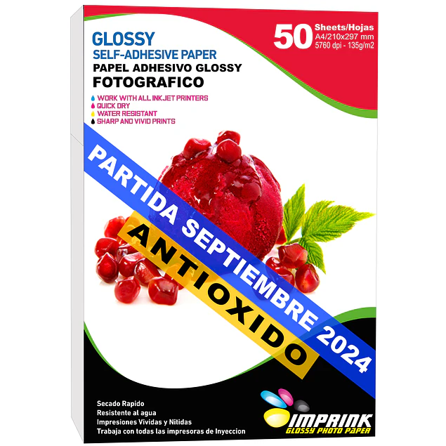 ÚLTIMAS UNIDADES!! Papel Adhesivo Fotografico Brillante Antioxido A4/ 135 g /50 Hojas