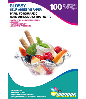 100 hojas !!! Papel Adhesivo Extra Fuerte Fotográfico Brillante  A4/135g/100 Hojas